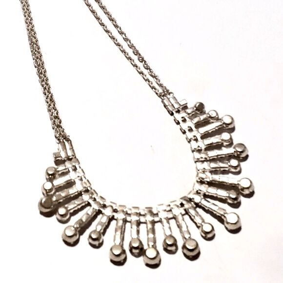 Silver Tone Prong Set Clear Rhinestone Bar Drop Necklace - Picture 4 of 7